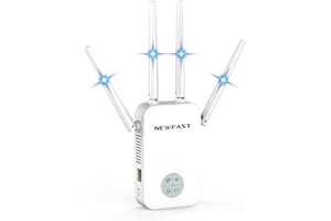 NEWFAST WiFi Booster Range Extender 1200Mbps Dual Band WiFi Extender Booster 5GHz & 2.4GHz, 4x Antennas, Access Point Hotspot with 360° Coverage, Wi-Fi Repeater, UK Plug