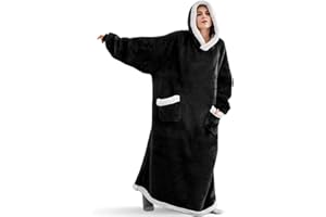 Seogva Extra Long Wearable Blanket Hoodie, Oversized Blanket Sweatshirt for Women and Men, Super Warm and Cozy Hooded Sweatshirt with Sleeves and Giant Pocket