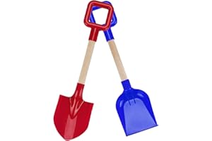 METHROP Beach Spades Sand Shovels for Kids,40CM Sand Pit Toys Sand Snow Shovel,2 Pcs Red Blue ABS Plastic Gardening Tools with Wooden Handle Gift Set for Boys Girls