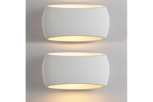 HARPER LIVING 2 Pack Wall Wash Lights, Large Indoor Plaster Wall Uplighters with White Ceramic Shade, 40W E27 ES, for Bedroom, Living Room, Hallway