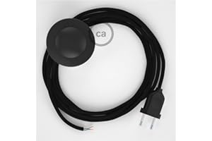 creative cables Cableado para lámpara de pie, Cable RM04 Efecto Seda Negro 3 m. Elige tu el Color de la Clavija y del Interruptor! - Negro