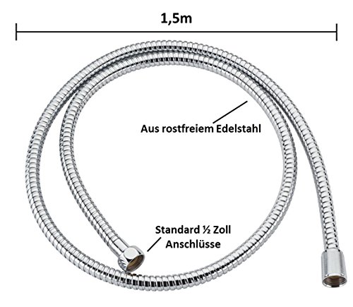 Jocalvi Handbrause mit Schlauch und Halterung – XXL Wellness – 4 Strahlarten – Duschkopf 150mm Durchmesser mit Duschschlauch – Brauseschlauch 1,5m und Duschbrause – Halter - 5