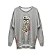 YuDongChu Owl Printed Round Neck Cashmere Sapphire Sweater (Grey XL)