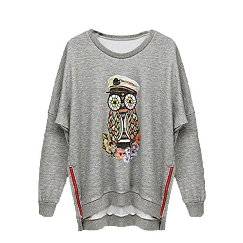 YuDongChu Owl Printed Round Neck Cashmere Sapphire Sweater (Grey XL)