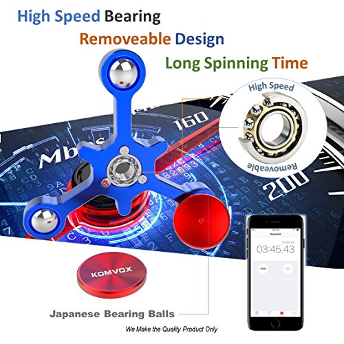 Fidget Spinner Finger Toy Aluminum Alloy Best Stress Reducer Spinning Top for ADHD, Anxiety, Time Killing with Max 4+ Mins Spinning time – by KOMVOX (Blue) - 3