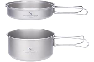 iBasingo Set di pentole da Campeggio Set di pentole da Esterno Kit Pasticcio da Cucina Ciotola in Titanio Padella con Manico Pieghevole Stoviglie da Viaggio da Picnic