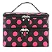 SupplyEU Polka Dots Pattern Double Layer Dual Zipper Makeup Case Cosmetic Hand Bag Tool Storage Toiletry With Mirror
