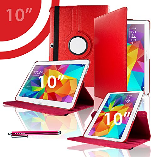 Samsung Galaxy Tab 4 10.1 Hülle, SAVFY®Ultra Slim Samsung Galaxy Tab 4 10.1 Zoll Case 360 Grad Drehung Schutztasche Kunstleder Schutzhülle mit Auto Schlaf / Wach Funktion inkl. Eingabestift und Schutzfolie (für Tab 4 10.1″ T530/T531/T535)-rot - 6