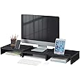 NeoStyle Monitor Stand Riser with 2 Slots for Phone & Tablet, Length and Angle Adjustable 3 Shelf,Multifunctional Desktop Organizer for Monitor, Laptop, Tablet (Black)