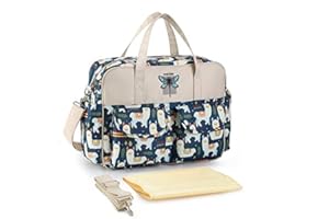 Insular® Multifunctional Waterproof Mummy Shoulder Bag Diaper Bag Chic Nappy Changing Bag Tote/Messenger Style Large Light Weight with Changing Mat, Adjustable Straps (Lamar Navy)