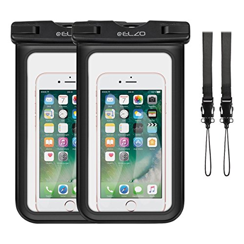 Elzo Custodia Impermeabile Universale 6 Pollici Waterproof Case, 2 Pezzi Sacchetto Impermeabile IPX8 per iPhone X/ 8/ 8 Plus/ 7 Plus, Samsung Galaxy S7 / S7 Edge,Huawei, ed Smartphone (Nero)