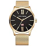 Mini Focus Ultradünne Leuchtzeiger Business Quarz Armbanduhr für Herren mit Edelstahl Maschenband 431603