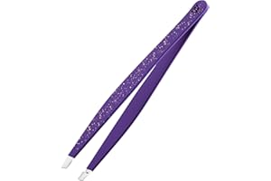 Wamza Tweezers for Facial Hair Women & Men - Pack of 1 Slanted Eyebrow Tweezers Professional- Stainless Steel Precision Eyebrow Hair Pluckers/Tweezers for Women - for Chin & Fine Hair, Purple Glitter