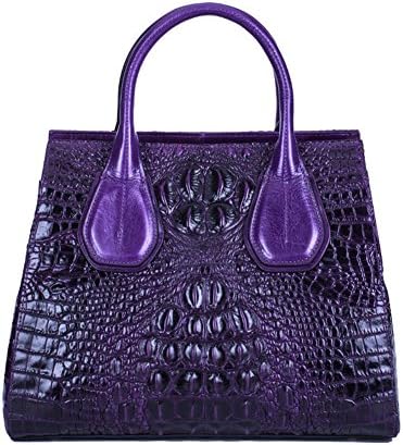 Jsix Womens Ladies Genuine Leather Crocodile Embossed Handbag Shoulder Bag Tote (violet)