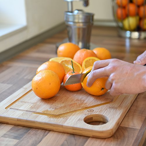 Schneidebrett aus Bambus mit praktischer Saftrille – Extra Groß – 45,4cm x 30,5cm x 1,9cm – beidseitig verwendbares Tranchierbrett - 4