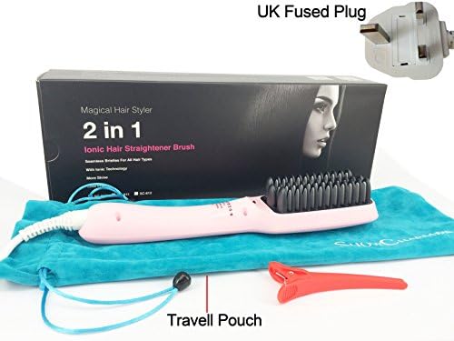 ShowCharm 2-in-1 Ceramic Hair Straightener Brush — Women’s Hair Comb — Ergonomic Hot Brush Heats Up Instantly — Temperature Control w/ LCD Display — Built-In Ionic Generator — Premium Haircare — Auto Shut Off (Pink)