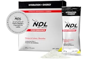 NDL Pro-Health Hydration energy - Bebida isotónica y de hidratación rápida con electrolitos y sales minerales para el deporte, reduce el cansancio y la fatiga, Lima-Limón (12x30g)