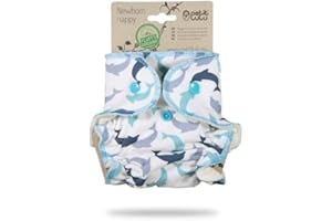 Couche Lavable Classique Petit Lulu | Nouveau-né | Fluffy Organic | Fermeture à Pressions | Réutilisable & Lavable | Fabriqué en Europe (Dolphins)