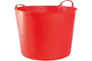 ‎RED HOG RED HOG Gartenkorb Kunststoff 42L Griffe Haltbarkeit: 120 kg Flexi Bag Wäschekorb Rund Behälter für Haus, Garten, Gebäude, Superstark, Mehrzweck, Verstärkungsrippen, Rissbeständig, Rot
