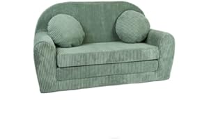 ‎FORTISLINE FORTISLINE - Kindersofa Rosalia - Klappsofa mit Verlängerung aus Cord - Schlafcouch 96 x 57 x 48 cm - Ausklappbares Sofa mit 2 Kissen - Oeko-TEX Zertifiziert - in 7 Farben - Hellgrün