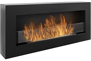 GLOBMETAL Biocamino Nice-House Box 90 x 40 cm. Caminetto a bioetanolo con vetro 900mm, camino da parete bio-etanolo nero un camino a forma di scatola da appendere alla parete.