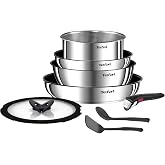 Tefal Ingenio Emotion 5-Piece Set, Stainless Steel | 2 Frying Pans 22/28 cm + Saucepan 18 cm + Pot 24 cm + 4 Acc, Suitable fo