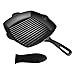 Produktbild ECENCE Brat-Pfanne Gusseisen Schmorpfanne Steakpfanne BBQ Gusspfanne eckig 28cm 4,5cm hoch glatt mit kurzem Griff inklusive Silikon Griff-Hitzeschutzhülle 81050110