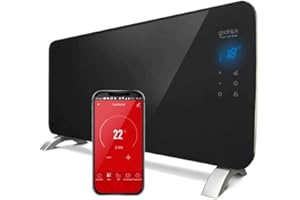 Gridinlux | Radiador Eléctrico Silencioso Programable | Control Móvil App y WIFI | 2 Potencias | Bajo Consumo | Apto para Baños | Homely WiFi Warm Black 2000W | Resistencia IP24
