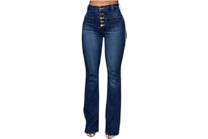 Buetory Women's High Waisted Bell Bottom Jeans Stretchy Button Denim Jeggings with Pockets Classic Wide Leg Flared Jeans