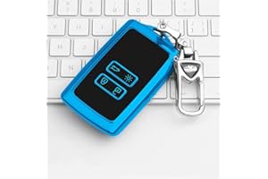 HooRLZ Renault Key Fob Cover For Renault Kadjar Clio Scenic Megane Arkana Captur Trafic Grand Koleos Zoe Espace Dacia Duster, 4 Button Renault Kadjar Key Cover, Silicone Megane Key Cover - Blue