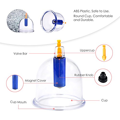 Chinesische Schröpfen Physiotherapie Set bei DigHealth, 12 Schröpfgläser mit Vakuumpumpe und Ventil, Naturheilkunde Selbstbehandlung Massage für Rückenschmerzen, Cellulite, Gesicht, Abnehmen, Bauch - 3