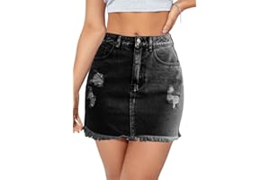 Alaster Queen Women's Denim Mini Skirt Ladies Pencil Ripped Bodycon High Waisted Cute Skirt