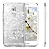 kwmobile Hülle für Huawei Nova Plus - TPU Silikon Backcover Case Handy Schutzhülle - Cover klar Blume Design Weiß Transparent - 