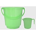 Kuber Industries 2 Pieces Unbreakable Virgin Plastic Multipurpose Bathroom Bucket & Mug Set (Green)