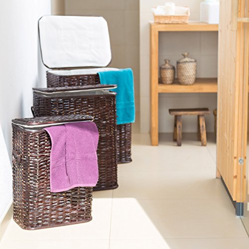 Relaxdays Wäschekorb 3er Set geflochten Rattan eckig HBT 54,5 x 45,5 x 33,5 cm stapelbare Wäschetruhe mit herausnehmbarem Wäschesack waschbar Wäschebox ca. 69 L Wäschesammler atmungsaktiv, schokobraun - 2