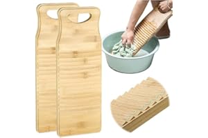 YOFAPA 2 Stück Wäsche aus natürlichem Bambus, verdicktes, rutschfestes Waschbrett für kleine Wäschearbeiten, hängendes Design-Waschbrett, praktische Haushaltswerkzeuge, Vintage-Dekoration