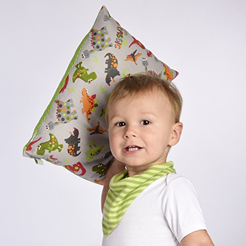 La Petite Unique 35 x 25 cm Kinderkopfkissen MIT FÜLLUNG waschbares Babykissen 100 % Ökotex zertifiziert Motiv: Dinos Grau - 5