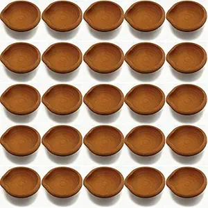 Shree RAM Traders DESI Diwali Diya Set of 25 + Free 50 Diya Bati Traditional Ecofriendly Handmade Natural Clay Oil Lamps