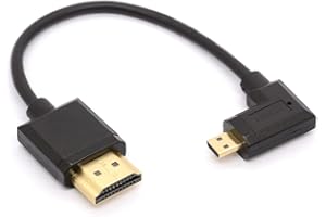 HTGuoji Kątowy kabel micro HDMI do HDMI, kąt 90 stopni Micro HDMI męski na HDMI męski adapter do 1080P, 4K, Ultra HD, 3D, Ethernet 15 cm (prawe)