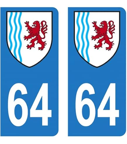 Autocollant Plaque Immatriculation 64 Pays Basque - Lot De 2 Stickers Noir Et Couleur, Dimensions 45x100mm