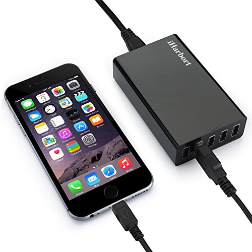 iHarbort® Desktop 5-Port-USB-Ladegerät Lade Hub Multi-Port-USB-Ladegerät (40 Watt) mit EU-Stecker für iPhone 6 S / 6 Plus, Samsung Galaxy S6 EDGE Plus und mehr,Schwarz - 2