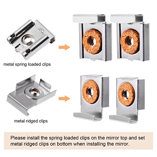 Shappy 2 Set (8 Stück) Federbelastete Spiegelaufhängung Clips Set Ungerahmte Spiegelhalterung Spiegelhalter Clip mit Rawl Plugs und Schrauben - 3