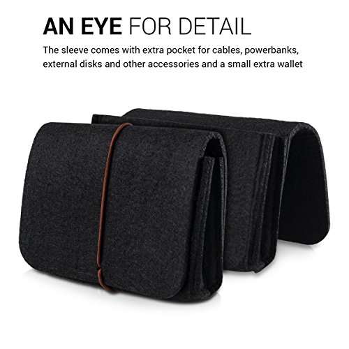 kwmobile Laptoptasche Filz Sleeve für 12,5″ 13″ 13,3″ Laptop / Ultrabook – Notebook Tasche Schutzhülle Laptop Case Hülle in Schwarz mit Innentaschen Innenmaße: ca. 36,5 x 27,0 cm - 6