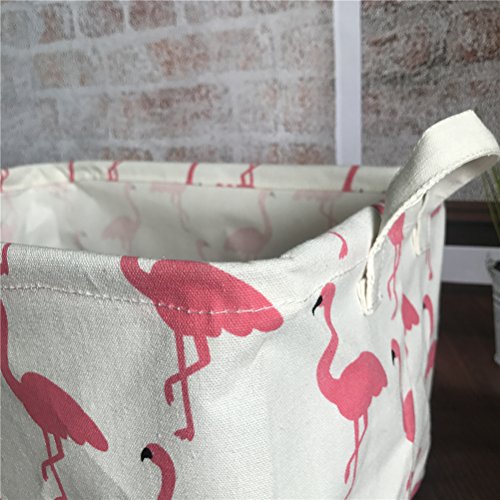 Inwagui Faltbar Leinen Wäschekorb Stoff Haushalt Organizer Korb Wäschesammler Wäschesack Kleiderschrank Organizer 39* 25* 22cm-Flamingo A - 4