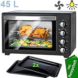 backofen mini backofen pizza Inklusive herausnehmbaren Krümelblech für eine leichte Reinigung | 2000 Watt Leistung | inklusive 2 stabile emaillierte Backbleche