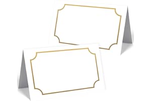 MERZ DESIGNKARTEN 50 edle Premium-Tischkarten -18 Motive zur Auswahl - Platzkarten 300mg - 5,5 x 8,5cm (eine Seite) - Namenskarten Namensschilder für Hochzeit Feier Taufe Kommunion (goldener Rahmen)