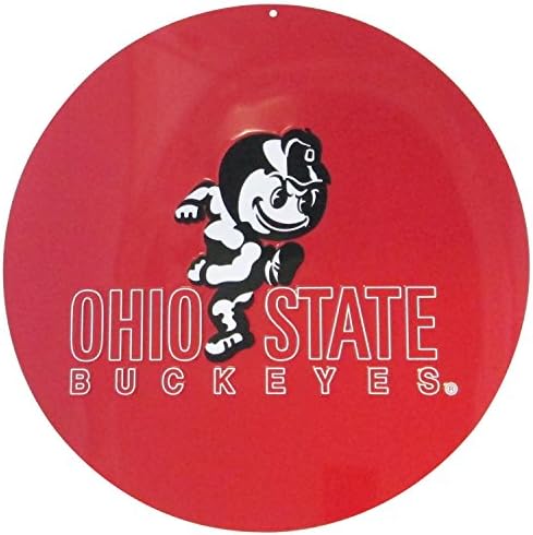 Victory Postcards NCAA Ohio State Buckeyes Vintage Brutus Debossed Metal Wall Sign, 12-inch, Red