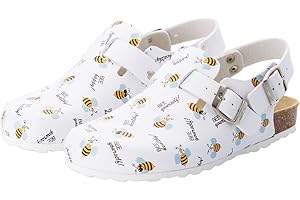 CLINIC DRESS Clog - Damen und Herren Clogs bunt weiß Motiv Biene. Unisex Schuhe für Krankenschwestern, Ärzte und Pflegekräfte. Bis Größe 46