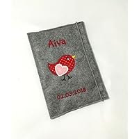 Individualisierbare U-Heft Hülle aus Filz bestickt mit Namen und Geburtsdatum