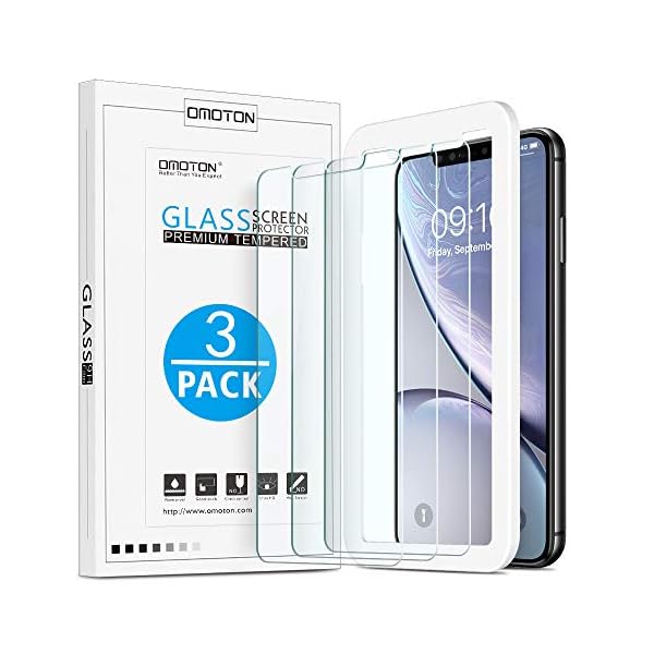 OMOTON [3 Stück] Panzerglasfolie für iPhone 11 und iPhone XR [6.1 Zoll], mit Positionierhilfe, 9H Härte, Anti-Kratzen, Anti-Öl, Anti-Bläschen, Hülle Freundllich, [2.5D Runde Kante]